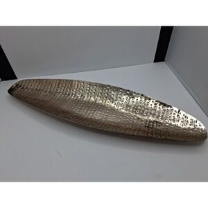 Large Hammered Brass Centerpiece Bowl Modern Mid Century Boat Shaped Decor